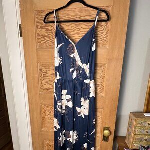Navy Floral Maxi Dress XXL | Boho Wrap Style w/ Adjustable Straps | Flowy Summer